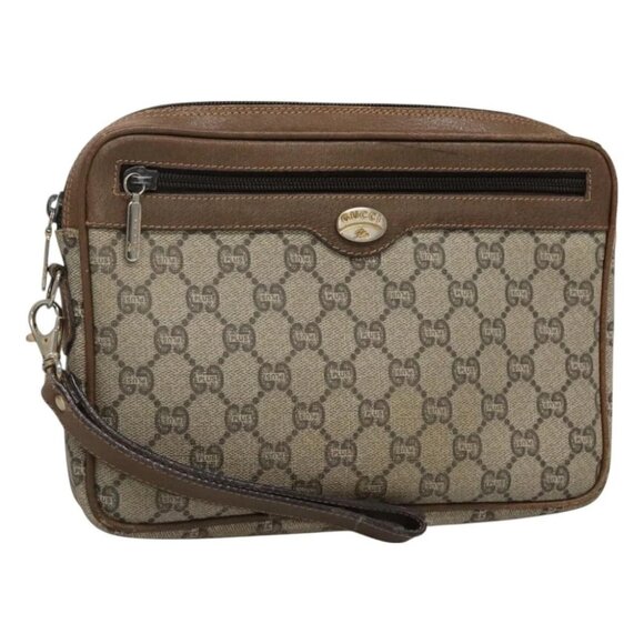GUCCI GG Plus Supreme Clutch Bag PVC Beige Gold Auth 131128 - Picture 1 of 14